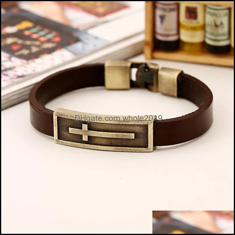 fashion cross punk charm bracelets handmade genuine leather rope braided bangle retro jewelry for women men