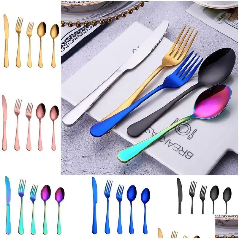 colorful 5 pcs/set flatware set tableware cutlery fork knife spoon teaspoon kitchen accessories for wedding home parties