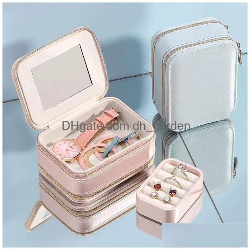 travel jewelry case small jewelry box pu leather portable storage organizer double layer display boxes for rings earrings bracelets