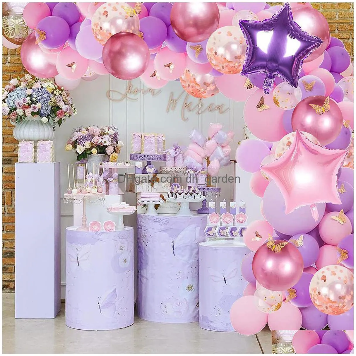 christmas party supplies purple balloon golden butterfly garland decoration ladies girls baby birthday