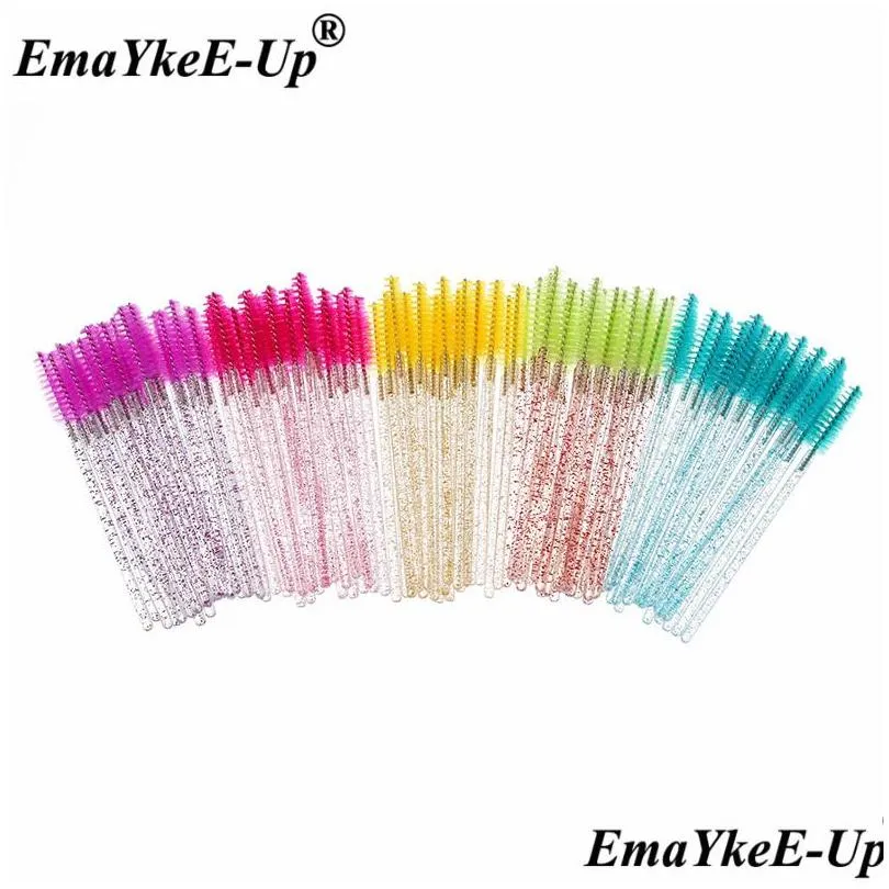 2bags 100pcs shiny disposable eyelash applicator wands curler brush set mascara eyebrow spoolers comb wands spoolies brushes