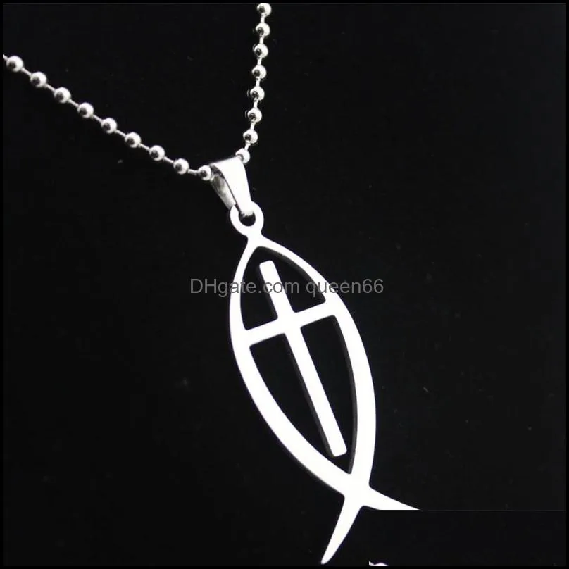 wholesale 10pcs/lot men womens jesus fish charms pendants stainless steel necklace jesus cross pendant necklace398 q2