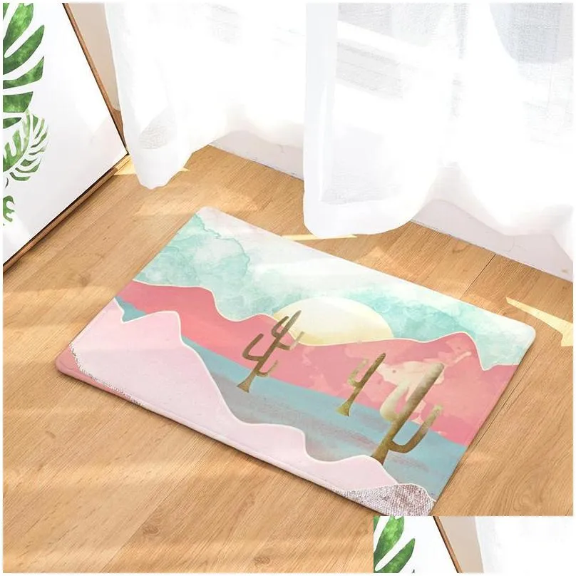 carpets watercolor sun landscape painting series non slip shower mat bathroom carpet bath rugs home decoration floor kitchen