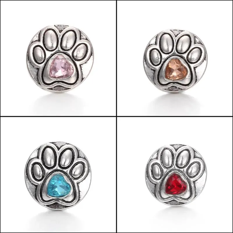 snap button jewelry component heart rhinestone paw 18mm metal snaps buttons fit bracelet bangle noosa a036