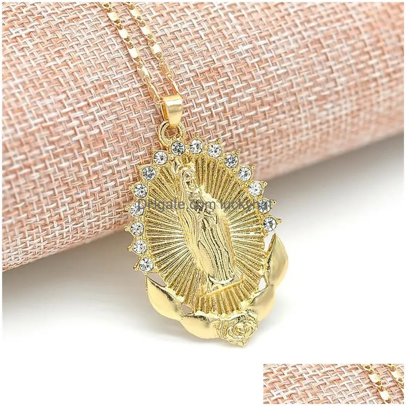 fashion jewelry virgin mary pendant necklace rhinstone sweater chain choker necklaces