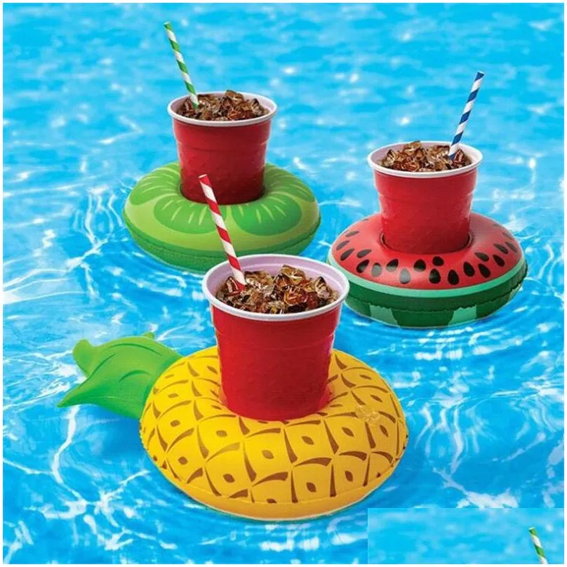 inflatable drink cup holder colorful cup mat donut flamingo watermelon lemon shaped pvc swimming pool floating mat floating pool toys
