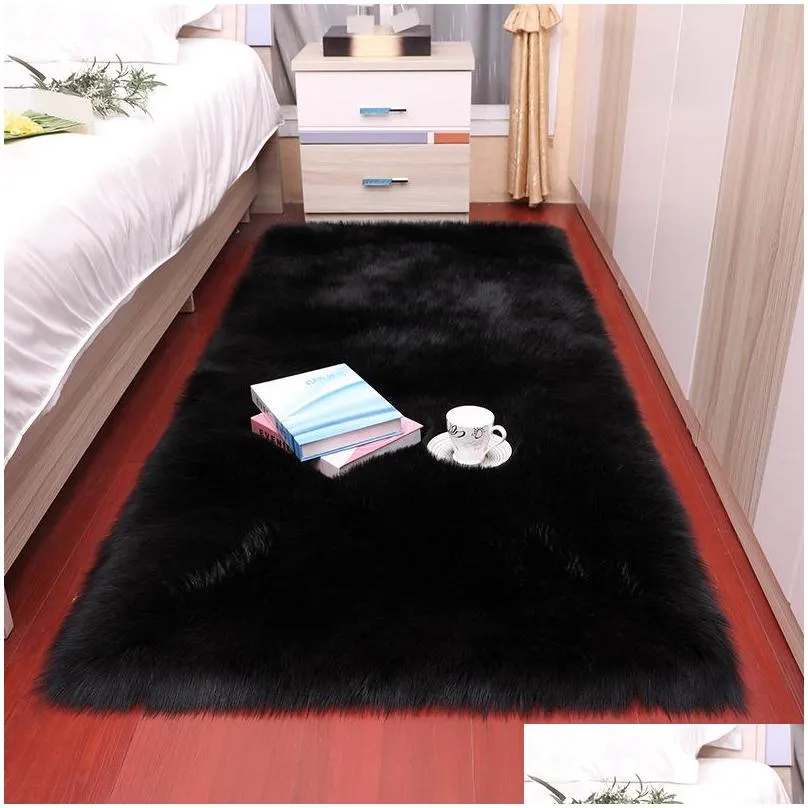 rectangle carpets soft fluffy faux sheepskin fur area rugs nordic red center living room carpet bedroom floor white bedside rug