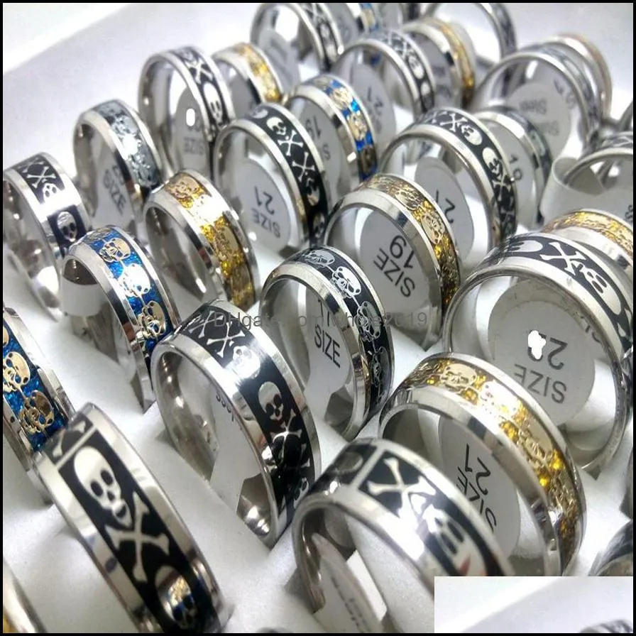 wholesale 50pcs mix skull stainless steel add alloy skull rings jewelry finger ring punk biker edelstahlringe fashion