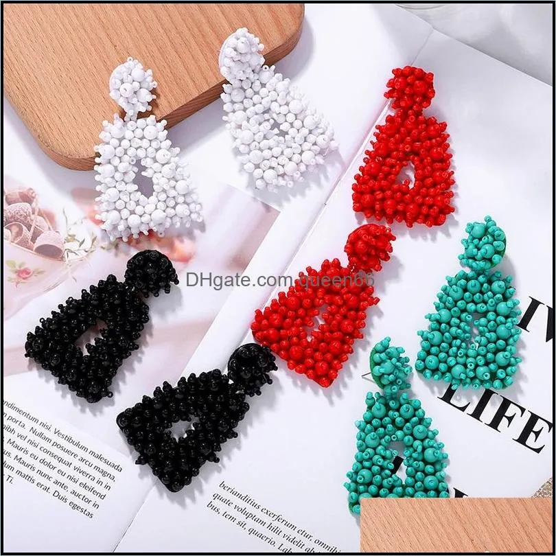 creative knitting trapezoidal pure handmade rice bead earrings 1626 q2