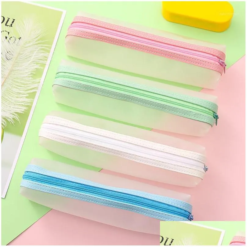 16 pcs/lot frosted translucent large capacity pencil bag stationery storage organizer pencil case school supply1