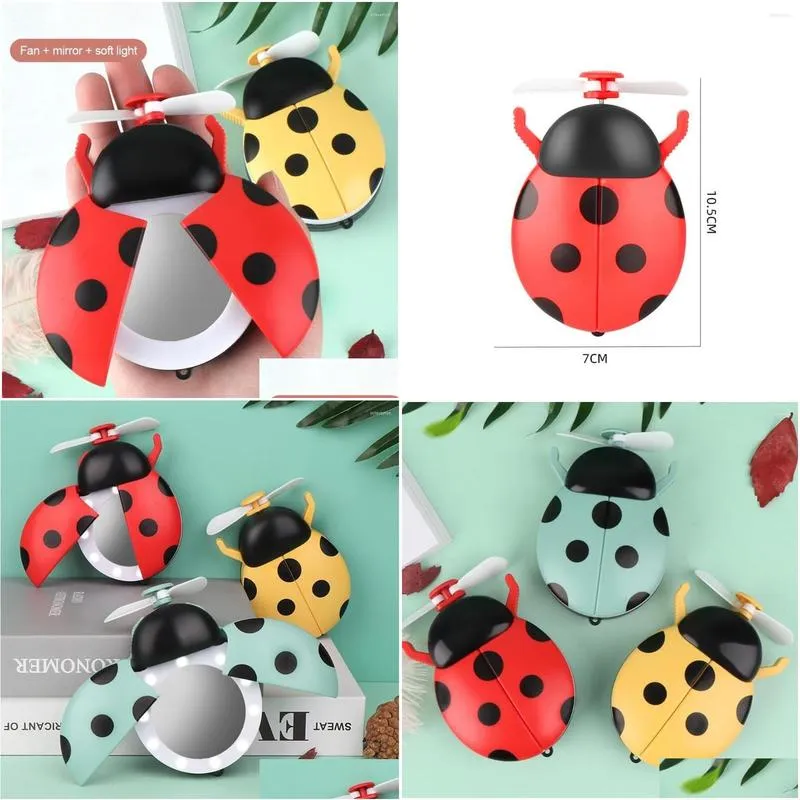 compact mirrors mini portable ladybird shaped usb rechargeable fan led fill light makeup mirror multifunctional