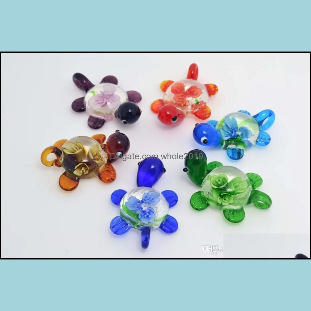  wholesale flower 3d animal turtle murano glass bead pendants fit necklaces girls womens jewelry pdt2