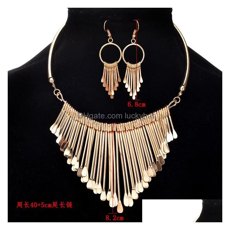 europe party casual jewelry set womens tassels dangle pendant necklaces with earrings