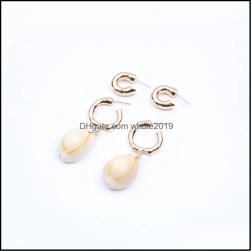 hot selling 2pcs/set geometric shell dangle earring for women gold plating alloy hoop earring fashion 2019 summer beach jewelry