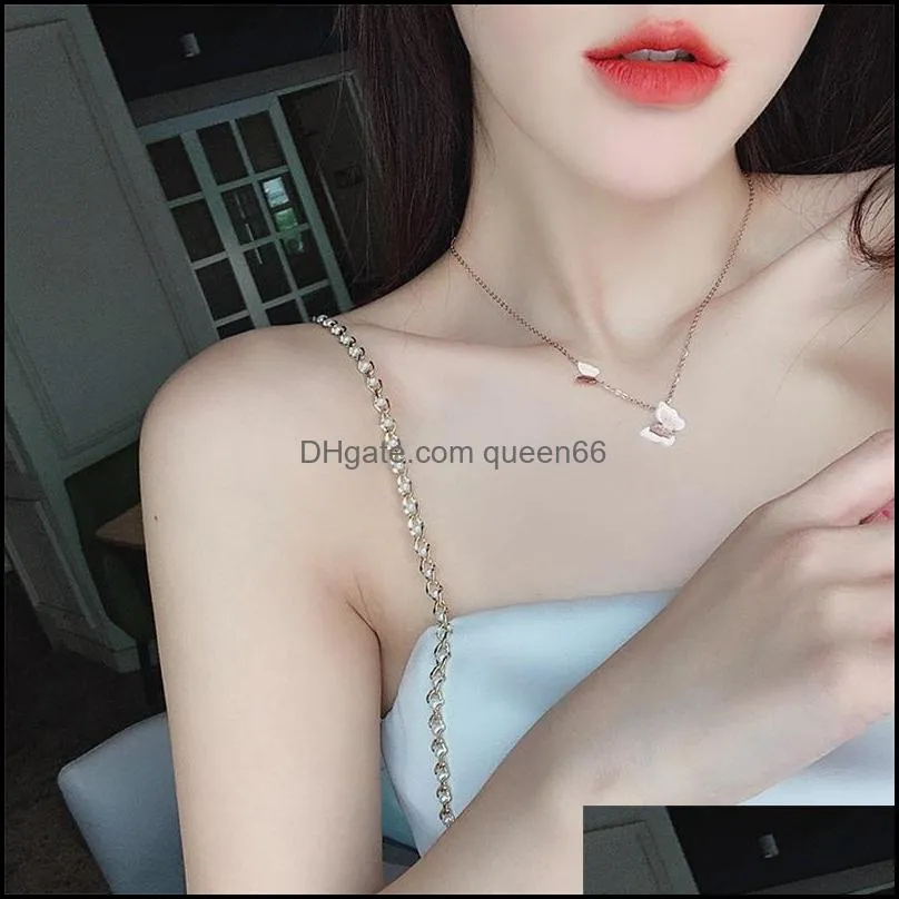double butterfly women necklace female simple clavicle chain 2021titanium steel trend allmatch fashion accessories pendant necklaces 730