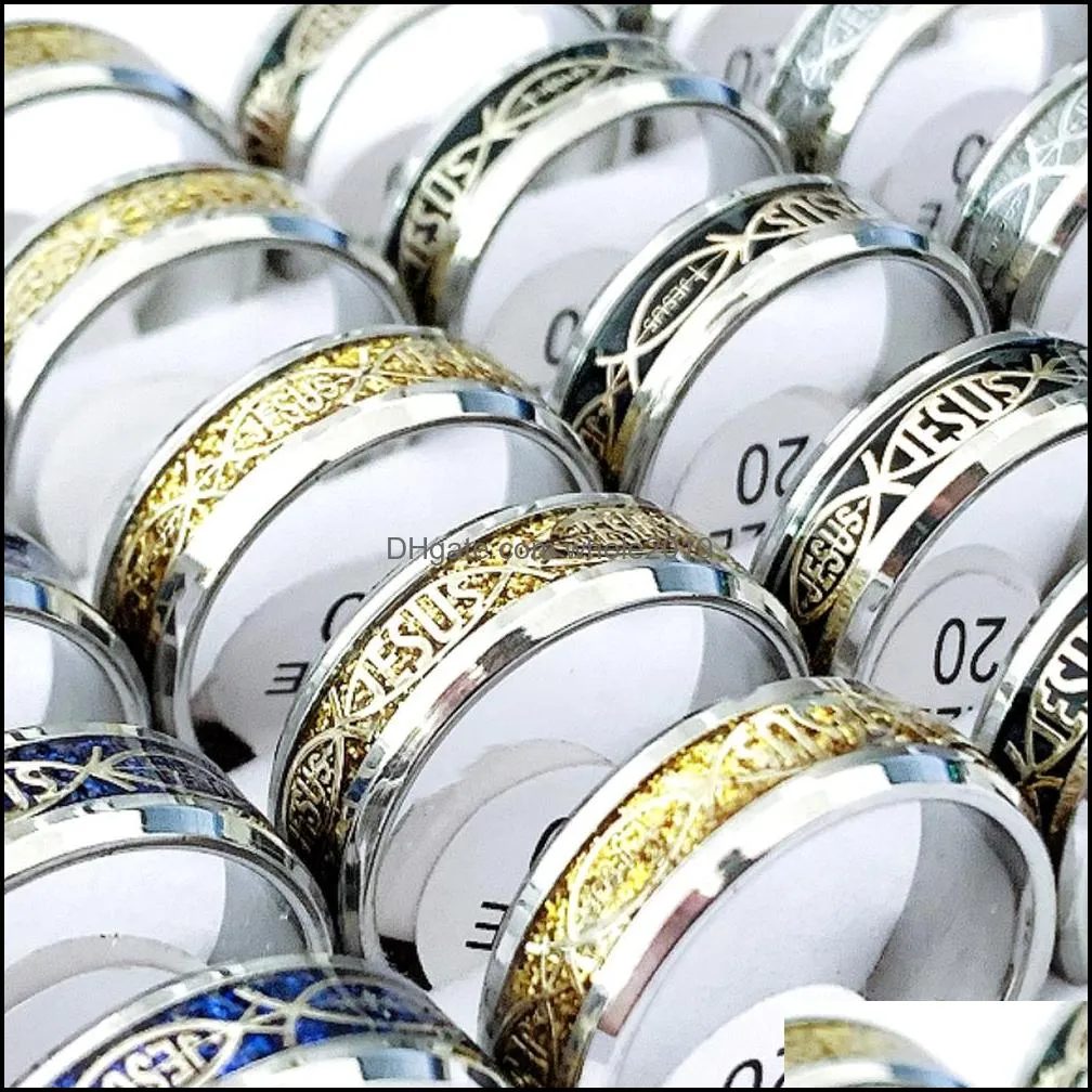 wholesale 36pcs jesus stainless steel rings mix religious chirstain god churc pray amen men women gifts charm jewelry