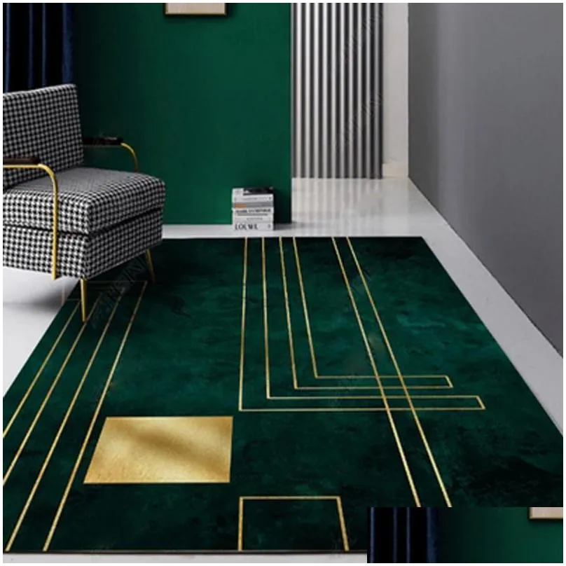 carpets modern area rug abstract art large carpet washable durable easy to clean rugs blackish green/gold geometric stain fade