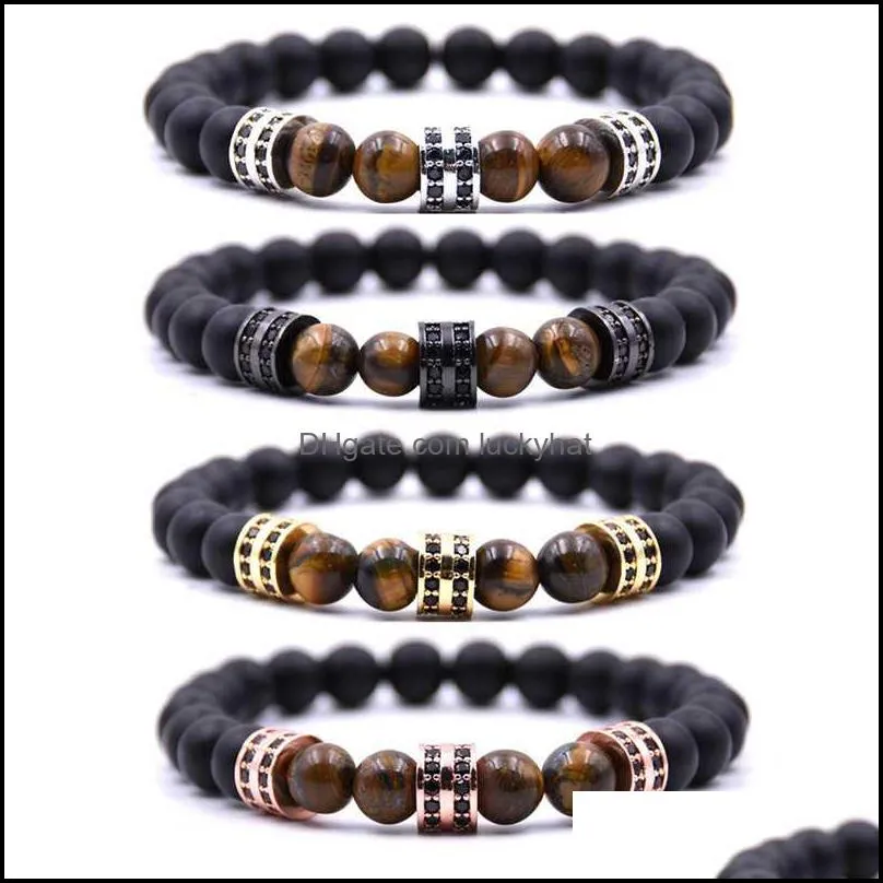 mens and womens 8mm matte black agate silver microinlaid cylindrical spacer bracelet natural stone yoga bracelet bracelet