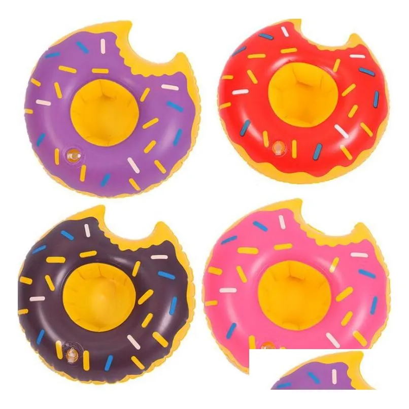 inflatable drink cup holder colorful cup mat donut flamingo watermelon lemon shaped pvc swimming pool floating mat floating pool toys