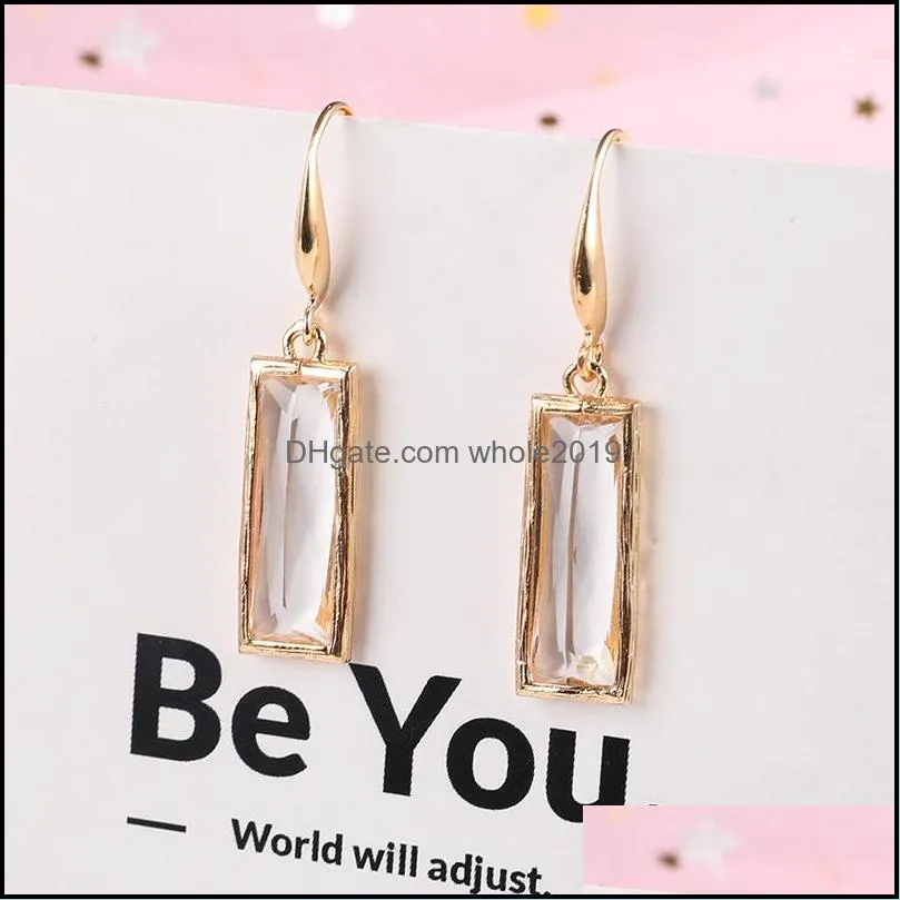 hot sell colorful glass crystal pendant dangle earring for women unique design 18 color geometric hook earring fashion jewelry gift