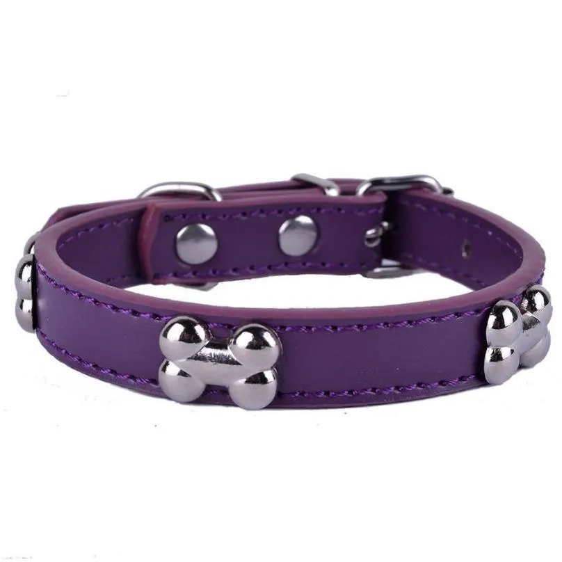 pu leather dog collar bone shaped studded collars for small dogs puppy pet supplies red black purple colors size s m l