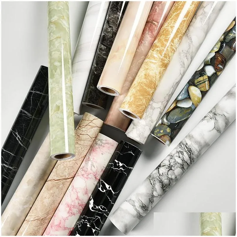 marble film self adhesive waterproof wallpaper for bathroom kitchen cupboard countertops contact paper pvc wall stickers