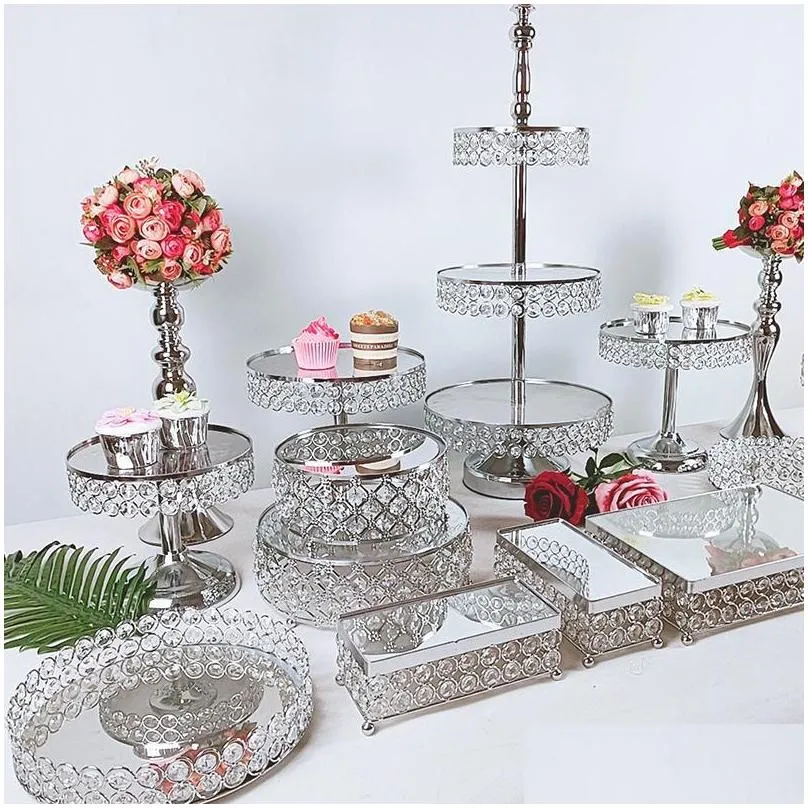 other bakeware 1pcs round cake stand pedestal holder party crystal silver color