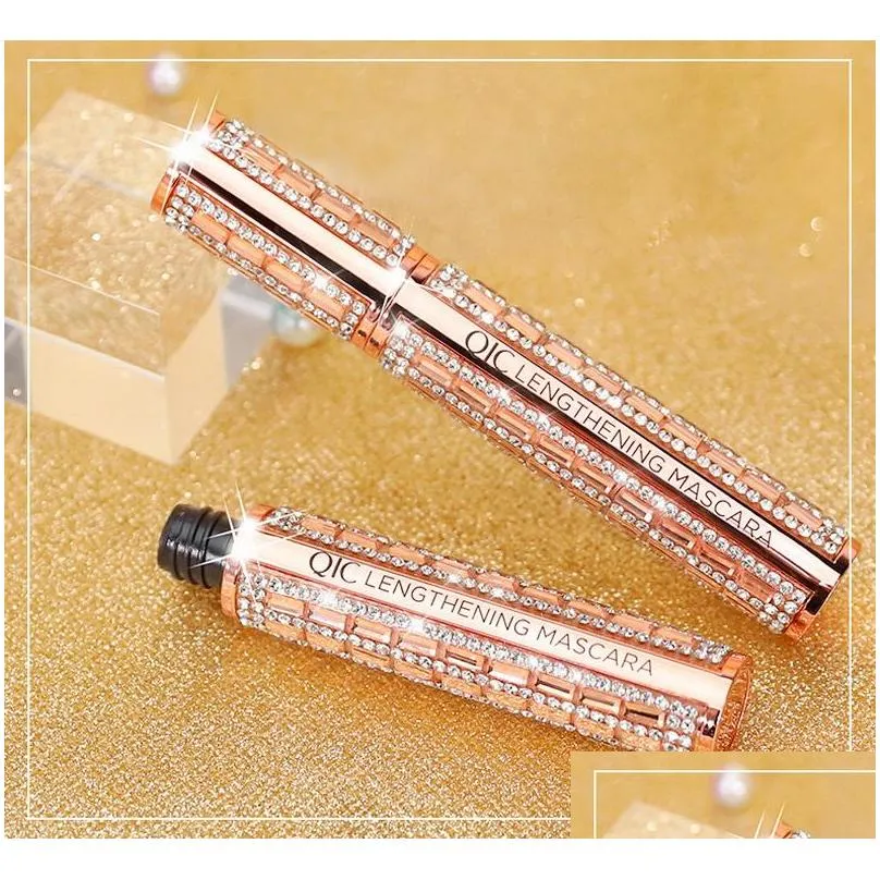 qic peanut brush head mascara fiber shining diamond waterproof lengthening cruling thick beauty makeup balck mascara