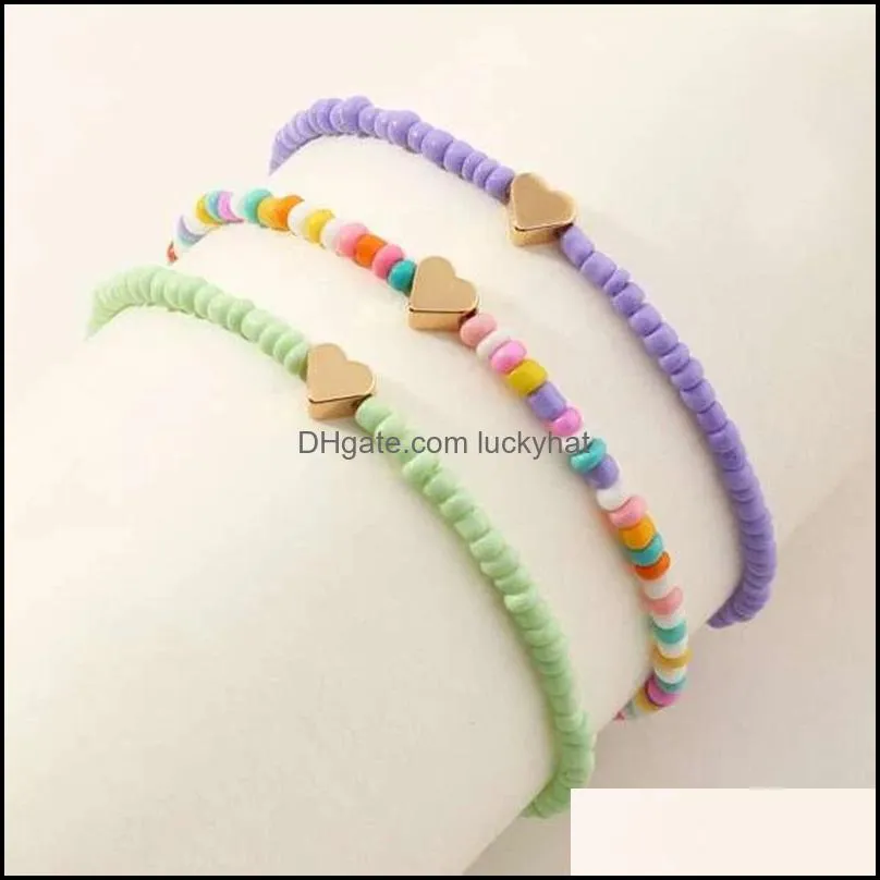 s2355 bohemian fashion jewelry beaded beach anklet mixed color beads heart anklets c3