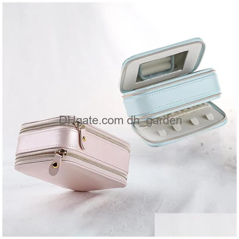 travel jewelry case small jewelry box pu leather portable storage organizer double layer display boxes for rings earrings bracelets