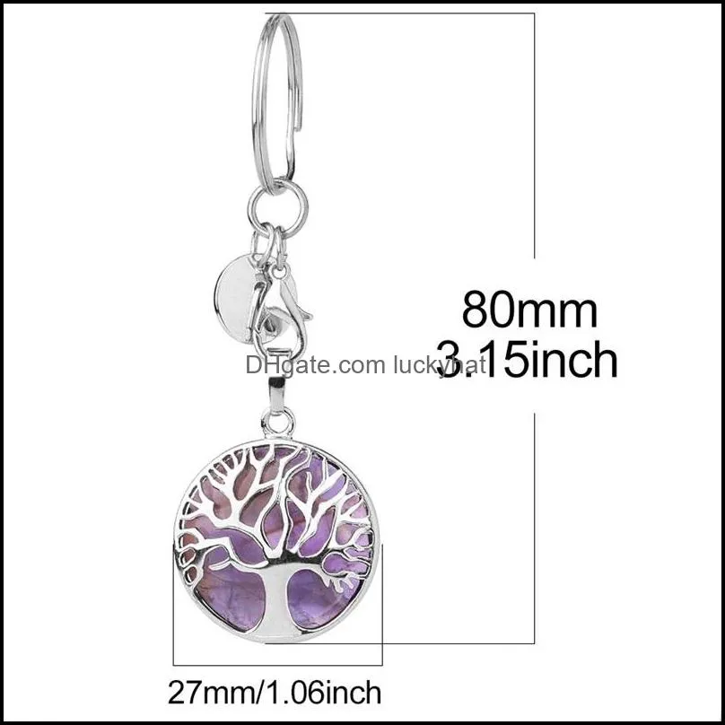 natural stone original keychains tree of life keyring silver color healing crystal car decor key rings keyholder for women men 471c3