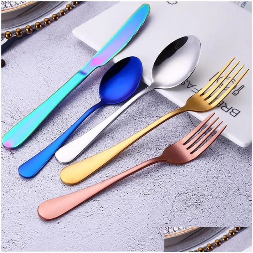 colorful 5 pcs/set flatware set tableware cutlery fork knife spoon teaspoon kitchen accessories for wedding home parties