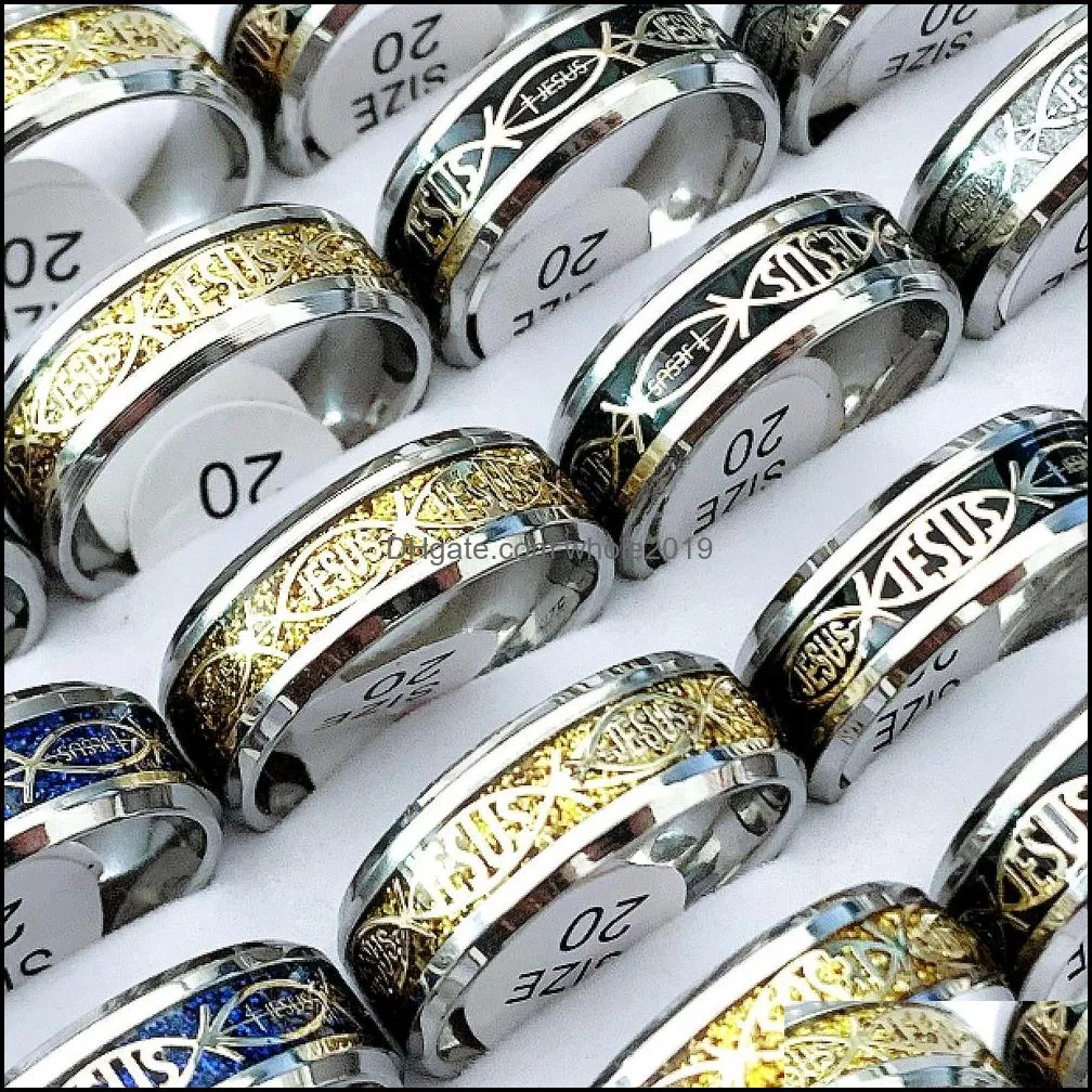 wholesale 36pcs jesus stainless steel rings mix religious chirstain god churc pray amen men women gifts charm jewelry