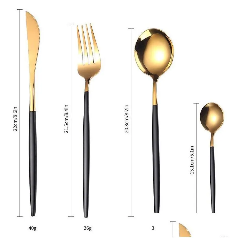 dinnerware sets 24pcs cutlery set stainless knife fork spoon flatware steel gold color dishwasher gift box kitchenware