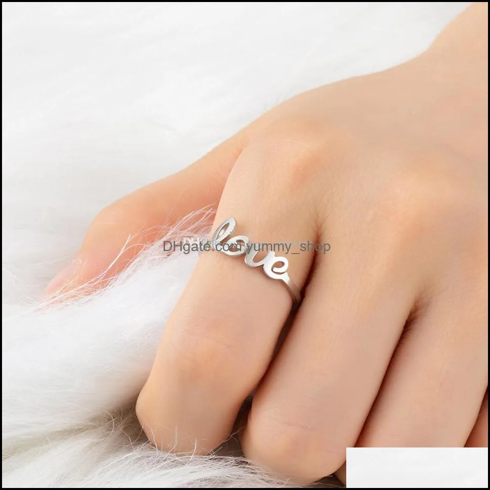 fashion letter ring for men women custom love rings personalized jewelry knuckle stainless steel adjustable couple mother ring gift