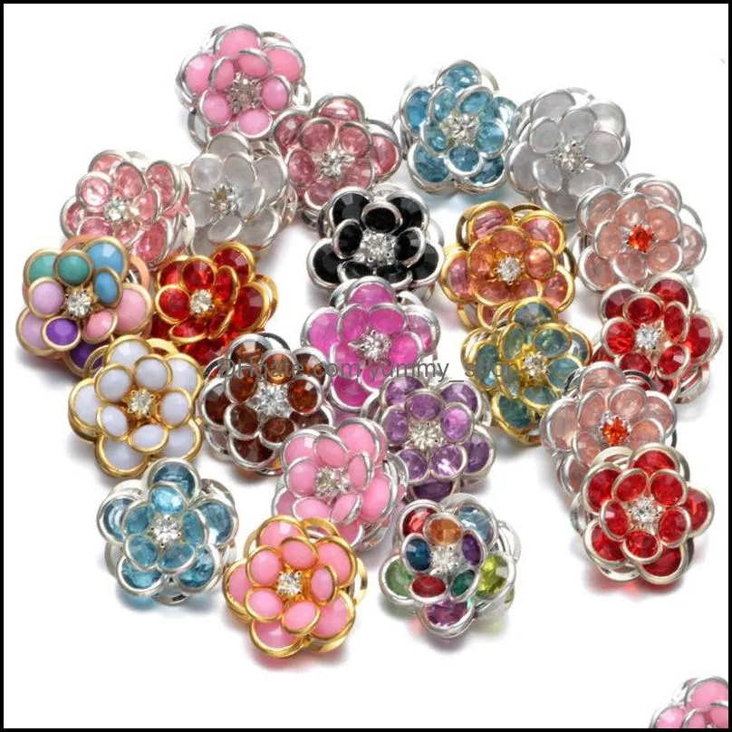 fashion snap button jewelry components colorful acrylic bead flower 18mm metal snaps buttons fit bracelet bangle noosa sh007