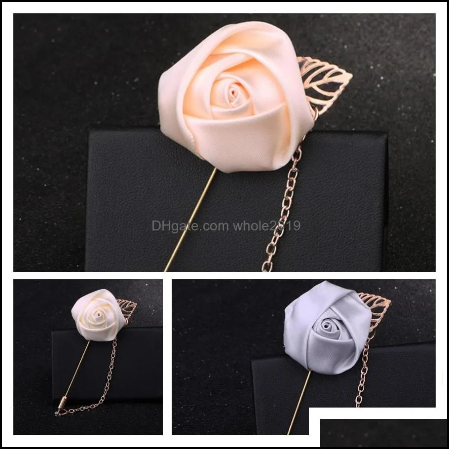 mixed color men rose flower golden leaf fashion brooch pin suit lapel wedding boutonniere broochs gift jewelry