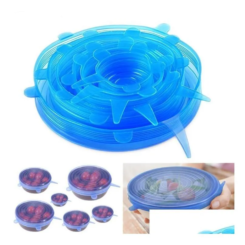6pcs/set silicone stretch suction pot lids food grade silicone  keeping wrap seal lid pan cover 4 color nice kitchen accessories