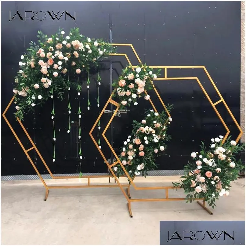 decorative flowers wreaths jarown wrought iron hexagonal arch frame wedding stage background flower decoration home party screen