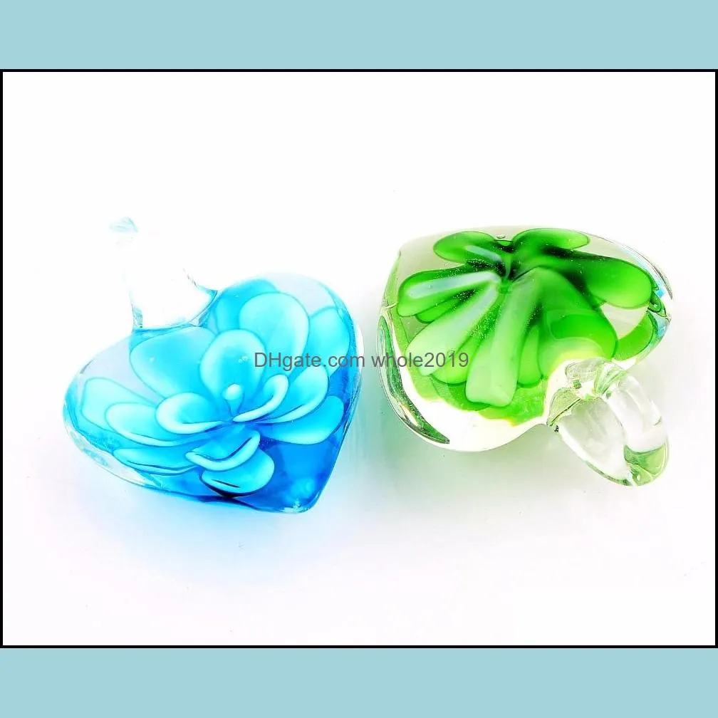 handmade murano lampwork glass mix color flower heart pendant fit necklace wholesale 6pcs