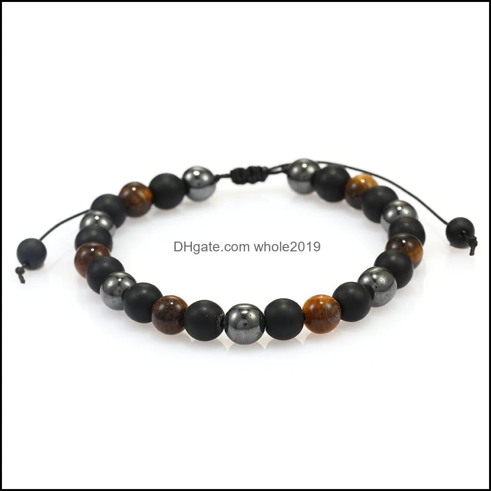 8mm black agate tiger eye natural stone beads bracelet for men women handmade braided elastic chakra energy bracelet fashion jewelry