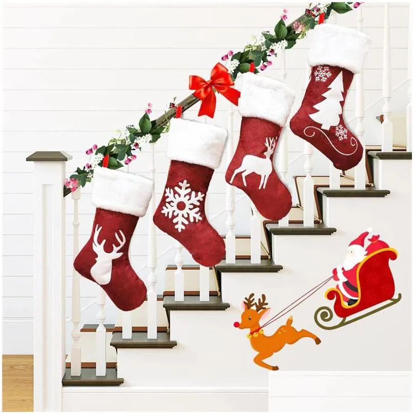 fashion christmas stockings decor christmas trees ornament party decorations santa snow elk design stocking candy socks bags xmas gifts bag
