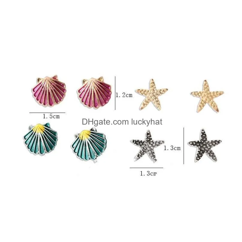 europe fashion jewelry womens earrings 4pairs/set stars shell patern pattern stud earrings