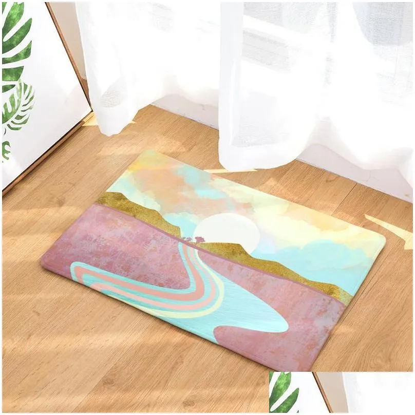 carpets watercolor sun landscape painting series non slip shower mat bathroom carpet bath rugs home decoration floor kitchen