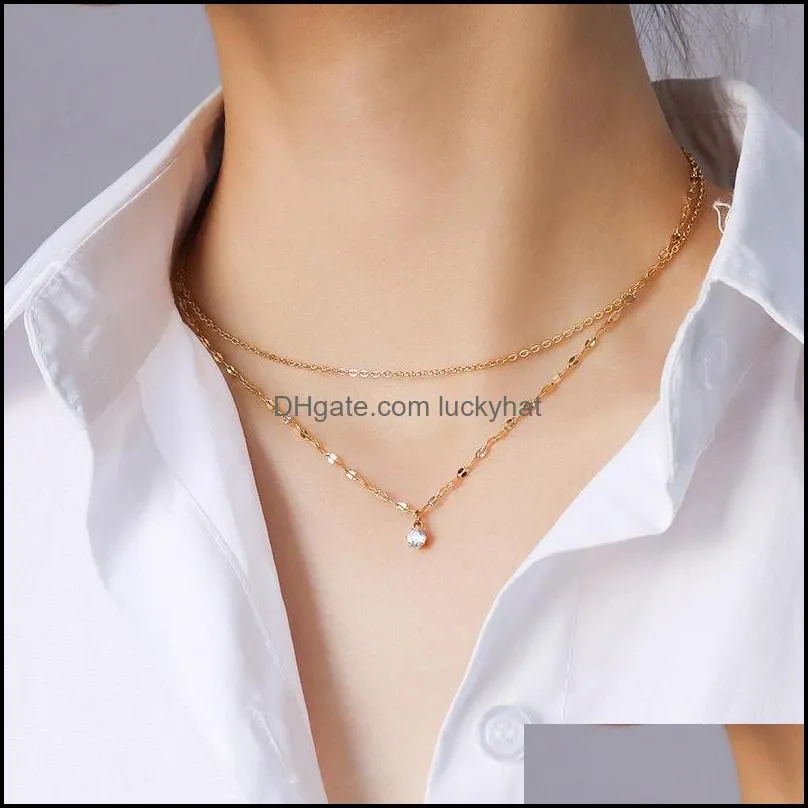 pendant necklaces stainless steel geometric multi layer stacked necklace women clavicle neck chain women punk accessories jewellery 1899