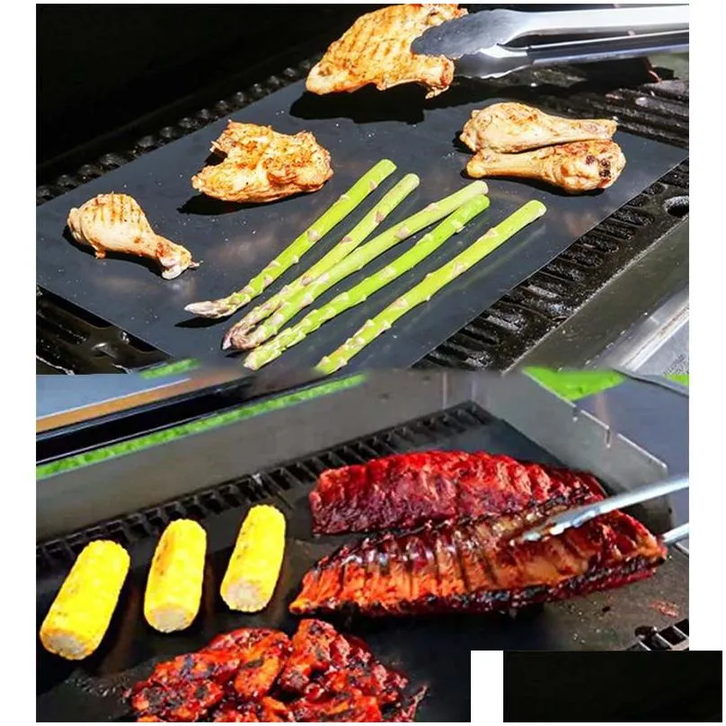 nonstick bbq grill mat thick durable 33x40cm grill barbecue mat reusable no stick bbq grill mat sheet picnic cooking tool