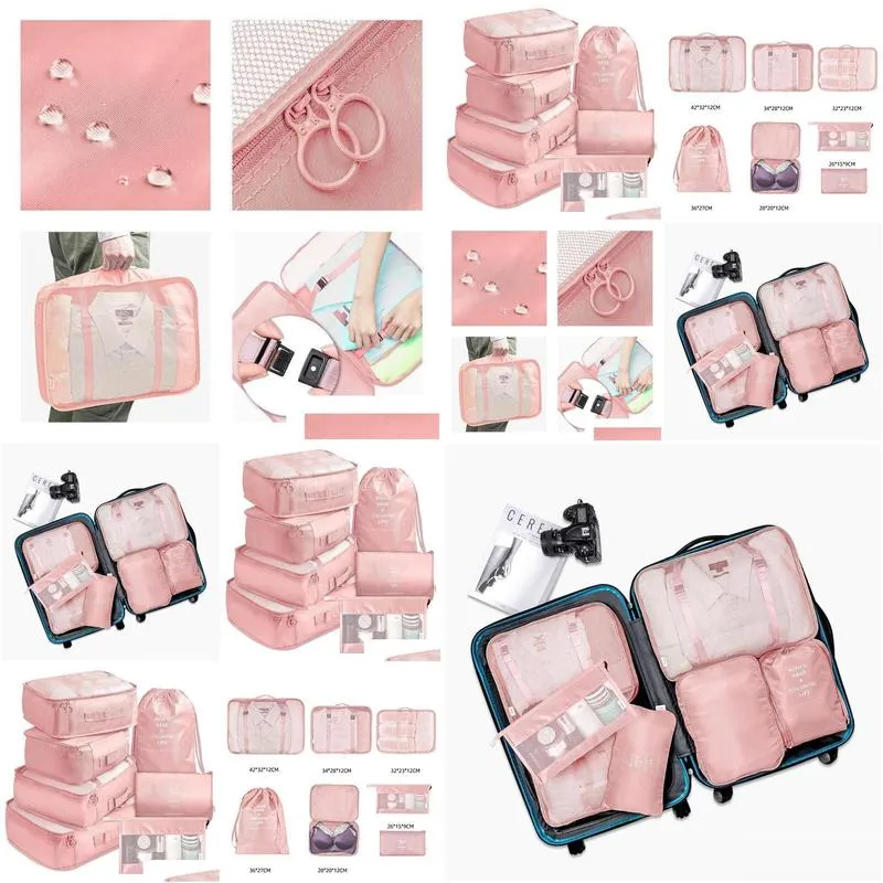 7pcs travel luggage organizer sets for clothes shoes storage bag waterproof closet zip bags suitcase organizers underwear pouch
