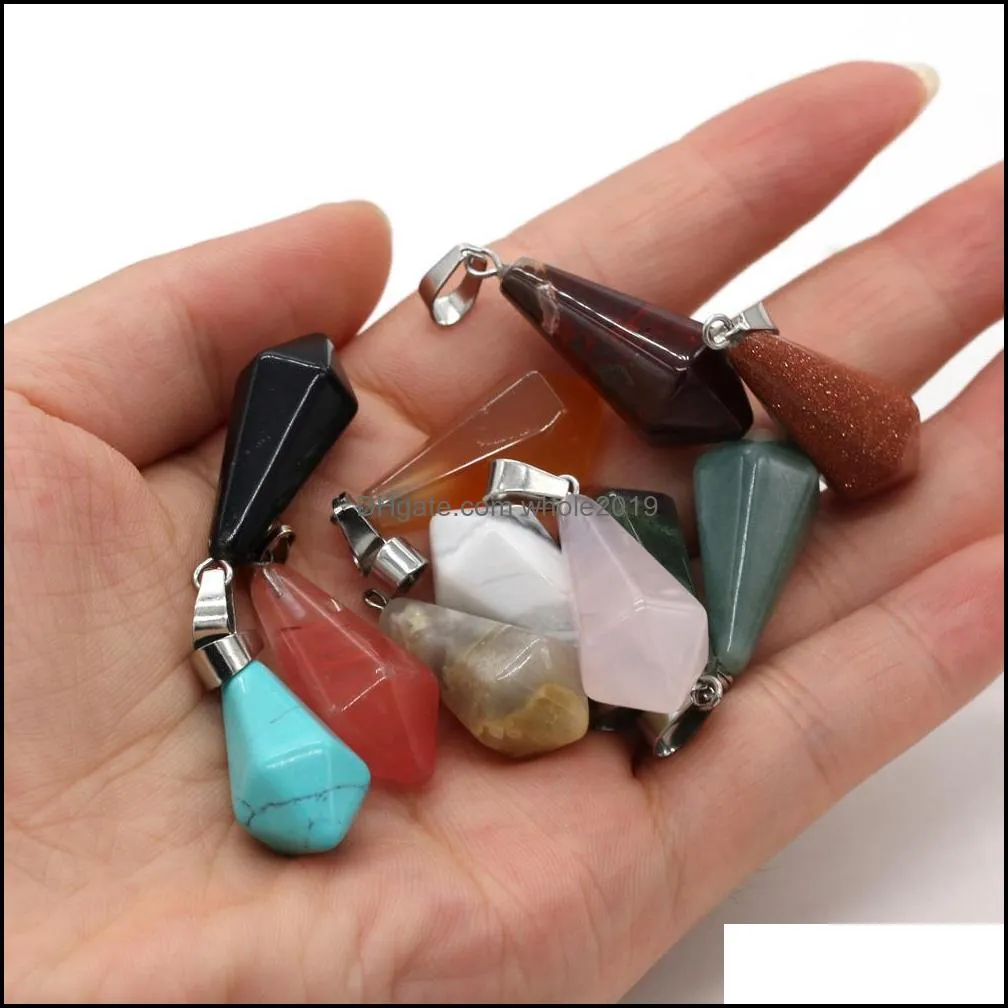 natural stone pendant rose quartzs red agates polygonal rhombus shape pendants for making diy jewelry necklace size 13x28mm