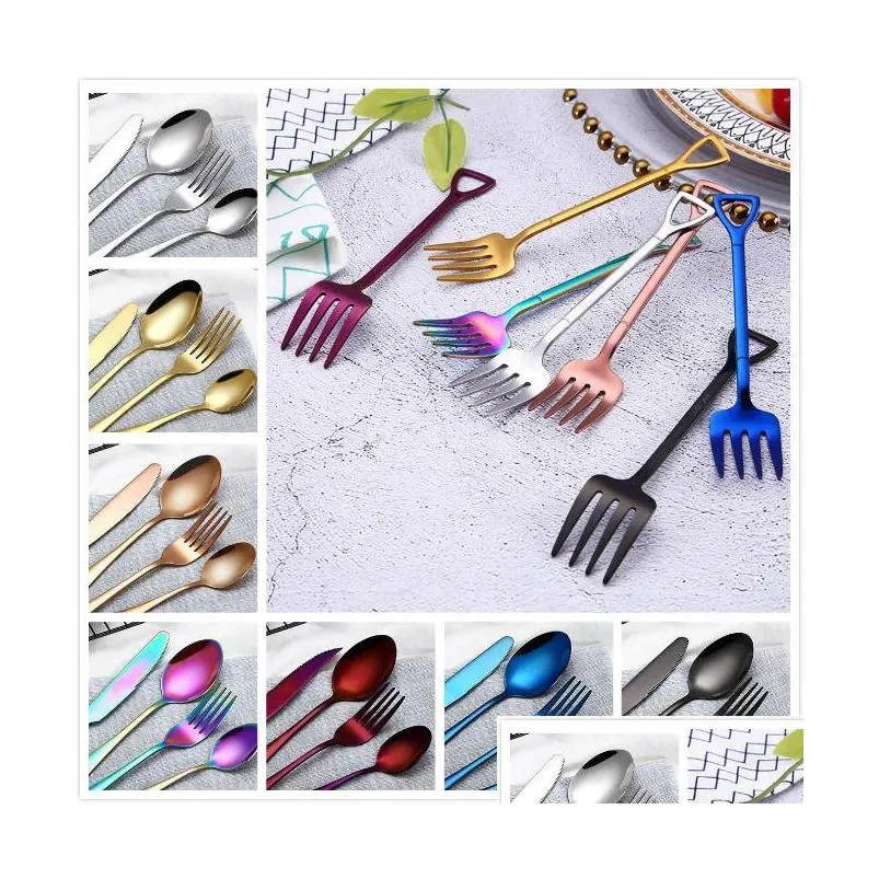 stylish flatware sets 8 colors creative cutlery fork knife spoon teaspoon dinnerware set for wedding parties