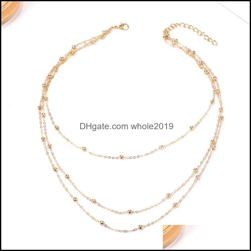 2019 new multilayer choker necklace for women layers smiple gold silve small beads charm pendants chain fashion jewelry gift